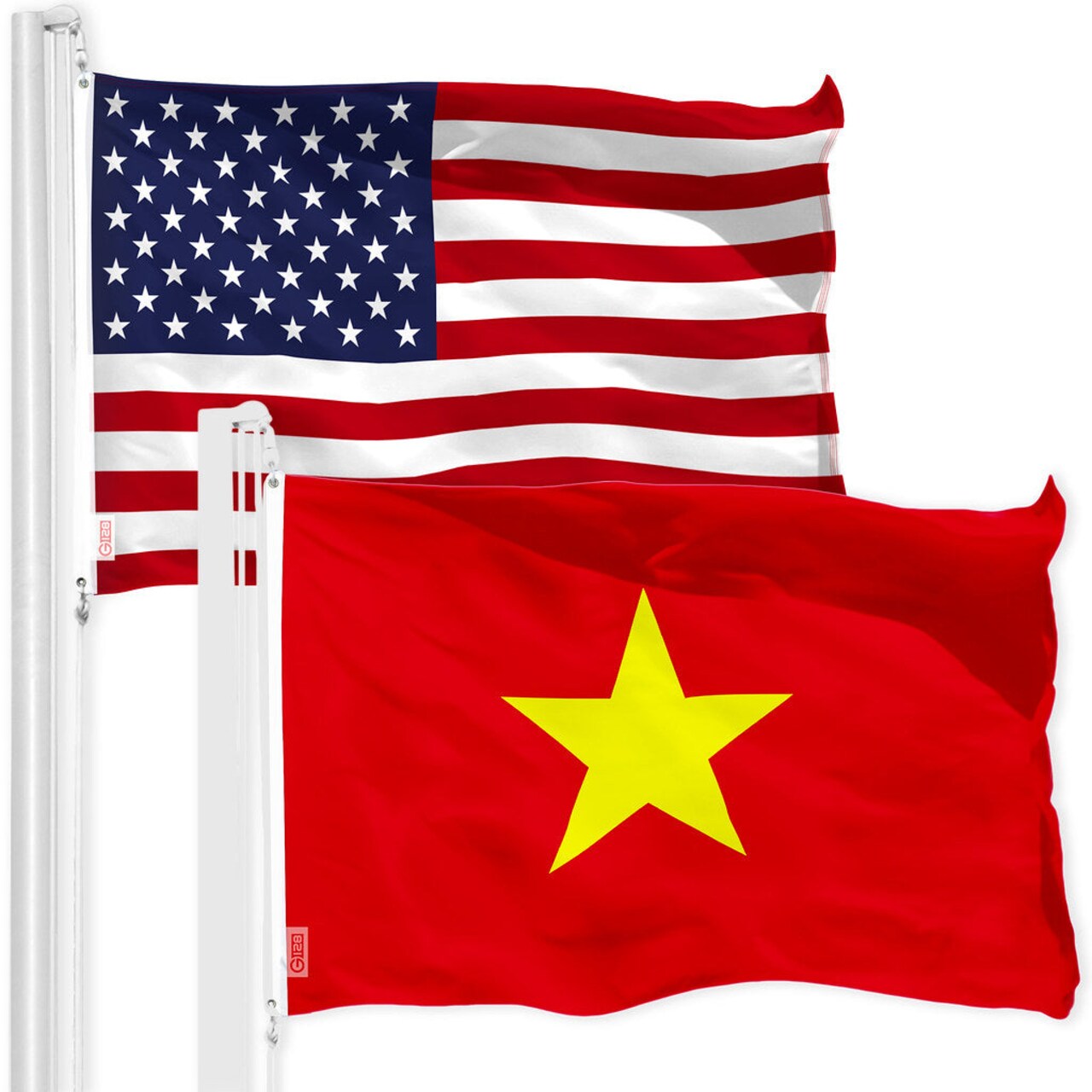 G128 Combo Pack: American USA Flag 3x5 Ft & Vietnam Flag 3x5 Ft, Both Printed 150D Polyester, Indoor/Outdoor, Brass Grommets